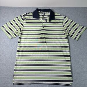 FootJoy Mens Athletic Fit Striped Golf Polo Shirt Green Navy White L